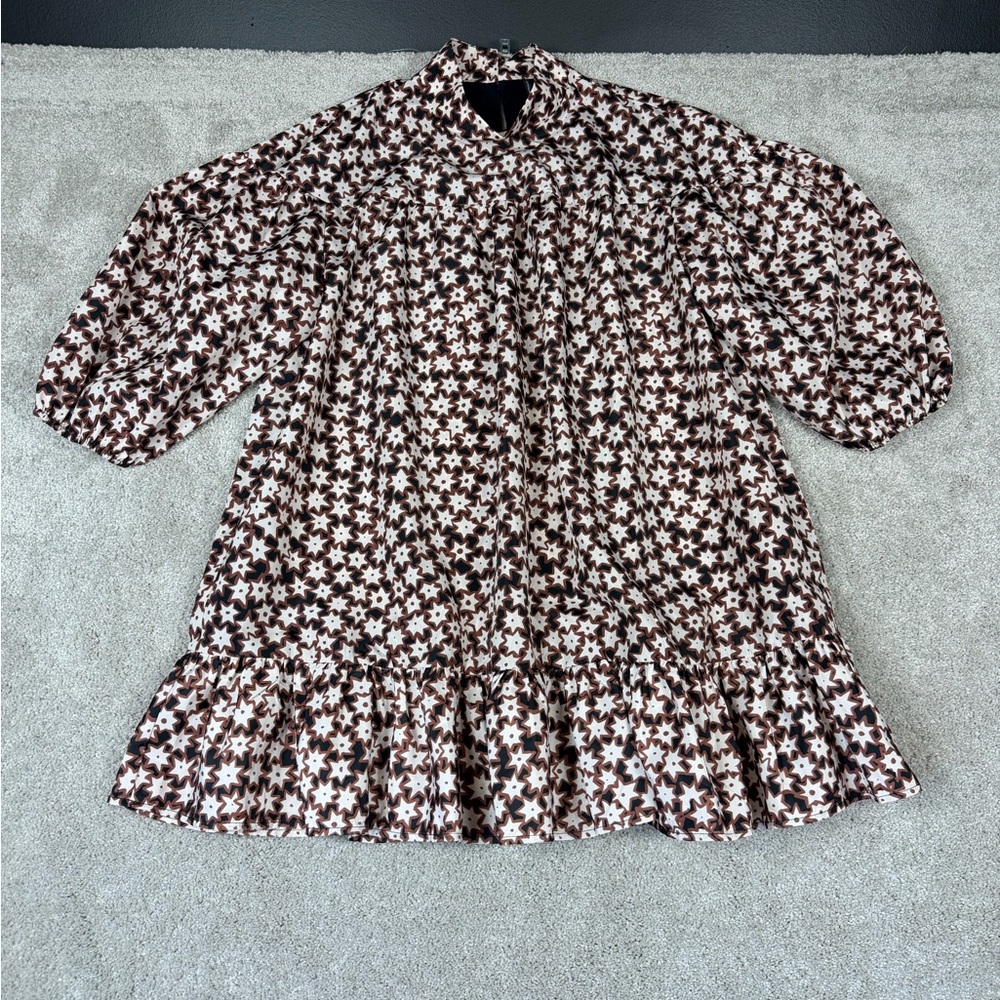 Anthropologie Long-Sleeve‎ Mock-Neck Swing Mini Dress COCOA STAR DOT PRINT MP